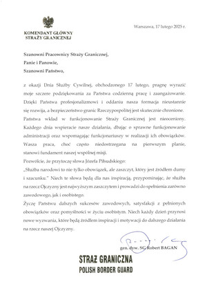 Życzenia Komendanta Głównego SG z okazji Dnia Służby Cywilnej Życzenia Komendanta Głównego SG z okazji Dnia Służby Cywilnej